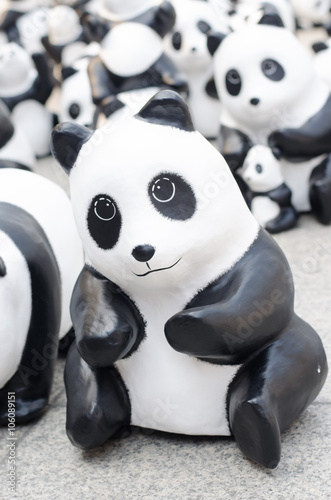 Bangkok, Thailand - March 8, 2016 : 1600 Pandas World Tour in Thailand by WWF at Chong Nonsi BTS sky walk. paper pandas are made from recycled materials to represent 1600 pandas left in the wild.