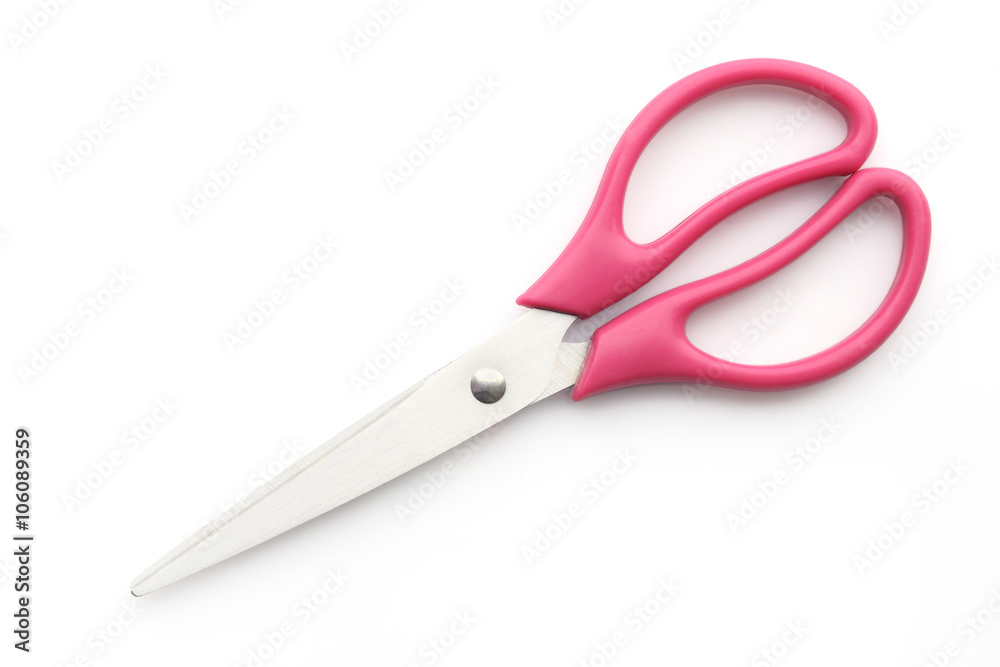 Scissors / High resolution image of scissors with pink handles shot in studio over white background Scissors / High resolution image of scissors with pink handles shot in studio over white background