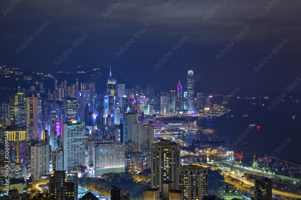 Hong Kong. Image of Hong Kong skyline at night.