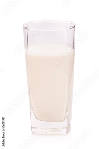 glass of warm milk on white background