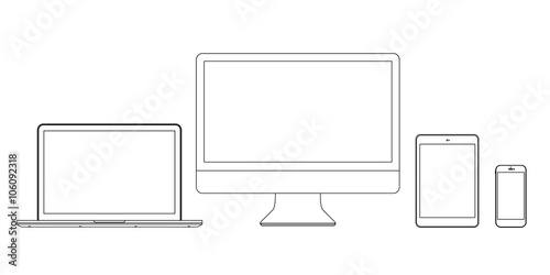 Set Monitors laptop tablet and phone in lines