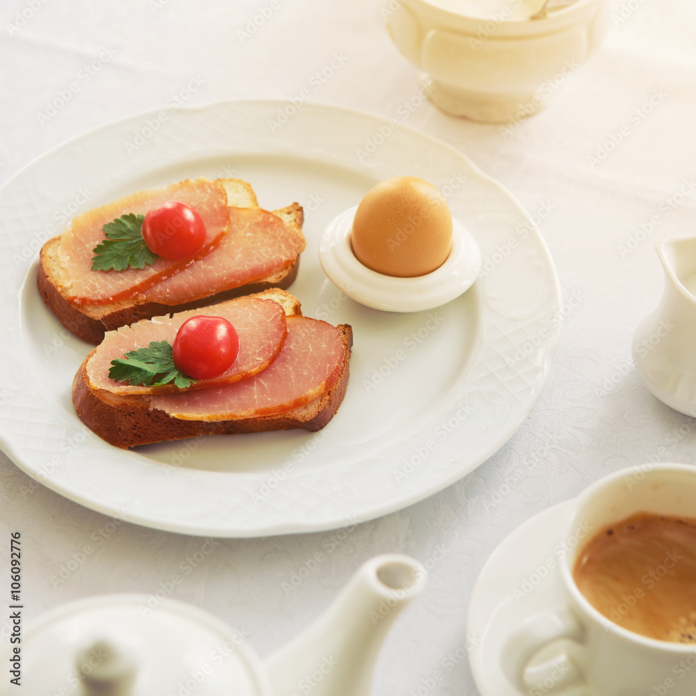 Traditional Hotel Breakfast with coffee and toasts