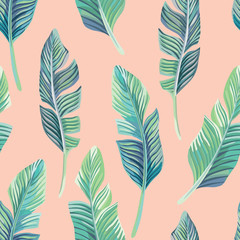 Wandcirkels Botanische print patronen Bananenbladeren naadloos groen patroon  © berry2046