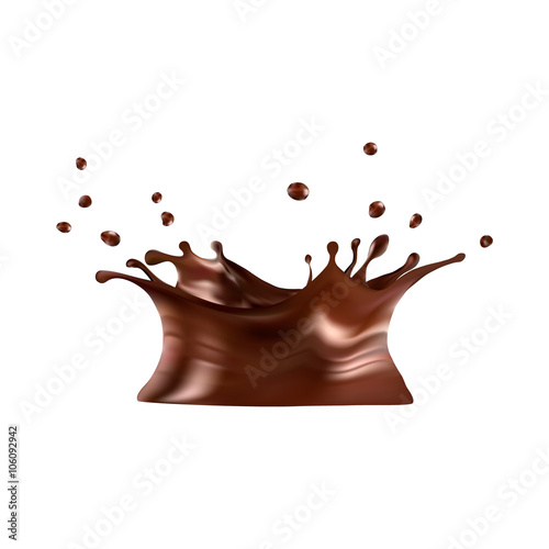 Hot chocolate splash with drops, vector illustration: gradient mesh. eps10.
