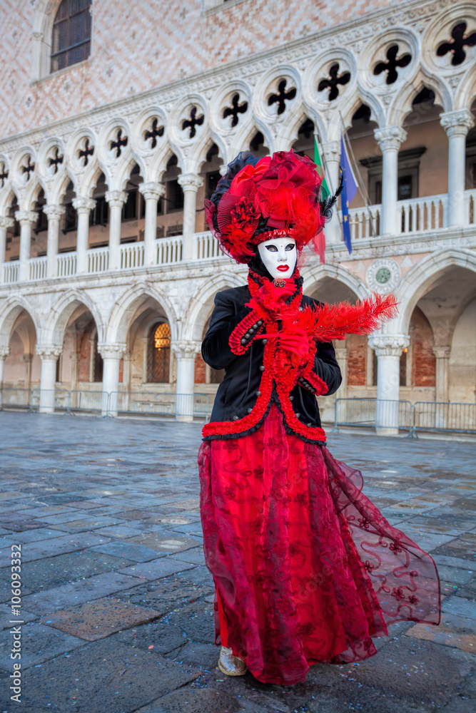 Carnival mask against Doge palace in Venice, Italy