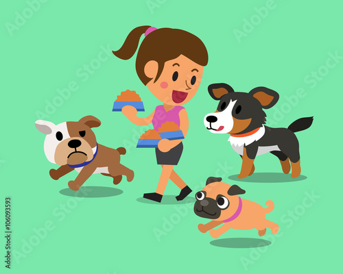 Cartoon woman feeding dogs © jaaakworks