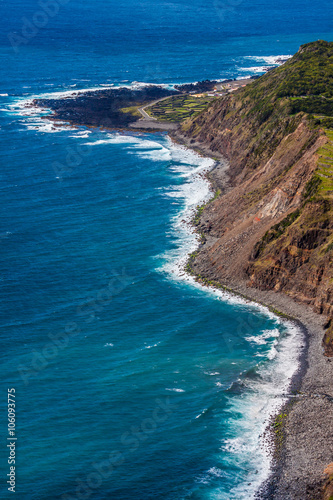 Azores coastline landscape in Faja Grande, Flores island. Portug