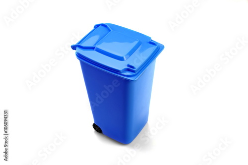 Blue Plastic Waste Container Or Wheelie Bin, Isolated On White