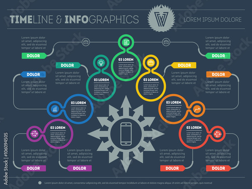 Business plan with 7 steps. Infographic with design elements. Ve