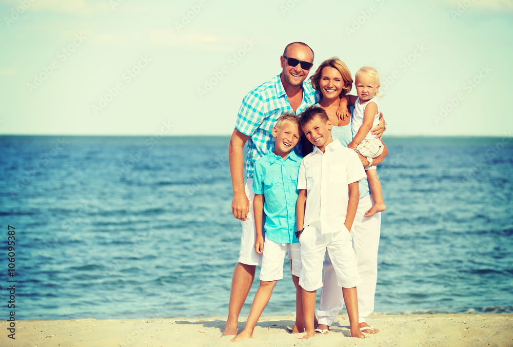 Happy smiling family with children standing. Happy smiling family with children standing.