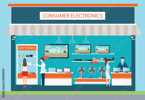 People in consumer electronics store.
