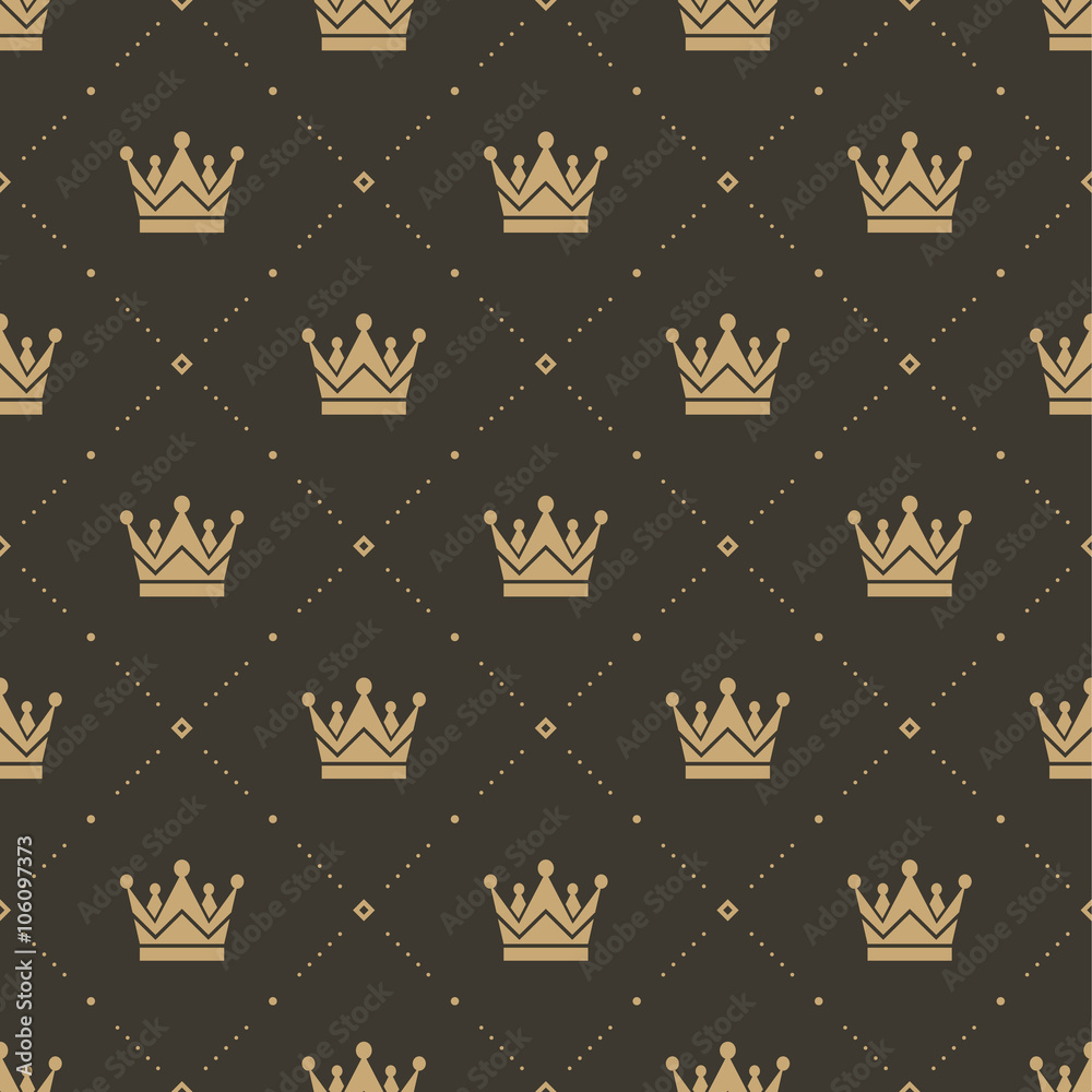 Seamless pattern in retro style with a gold crown on a brown background.  Can be used for wallpaper, pattern fills, web page background,surface  textures. Vector Illustration. Stock Vector | Adobe Stock