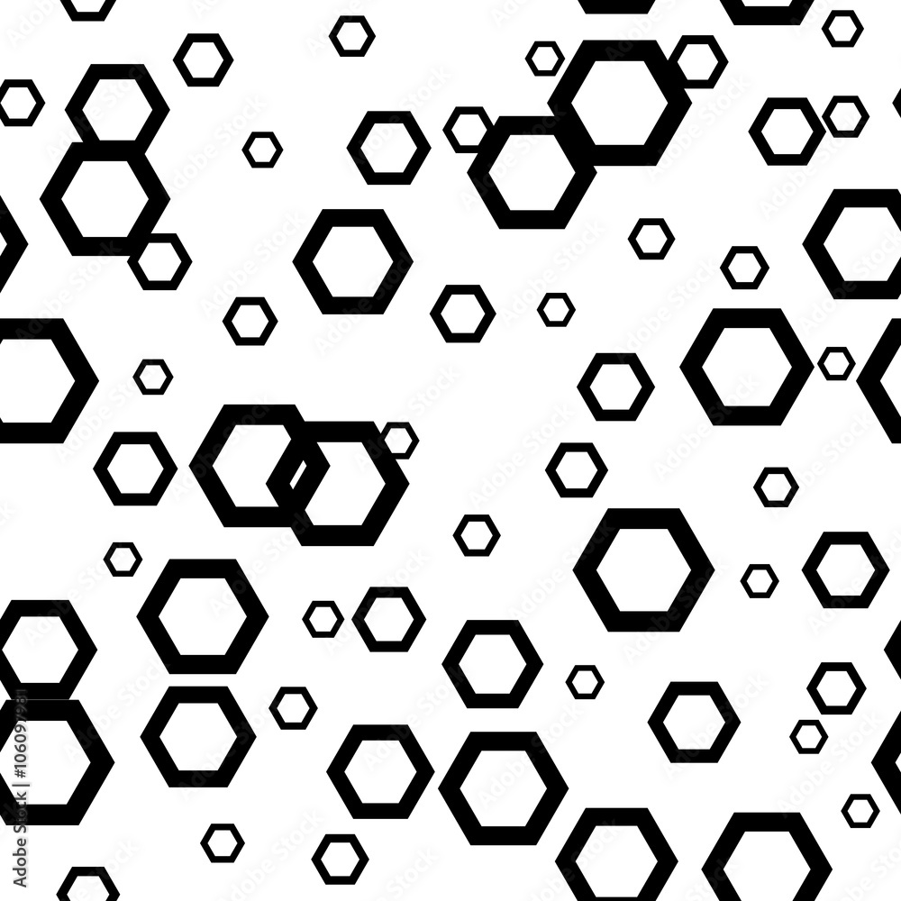 Vector hexagon abstract geometric seamless pattern. Black and white background Vector hexagon abstract geometric seamless pattern. Black and white background