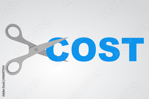 Icono plano tijeras cortando COST color en fondo degradado