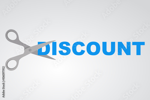 Icono plano tijeras cortando DISCOUNT color en fondo degradado