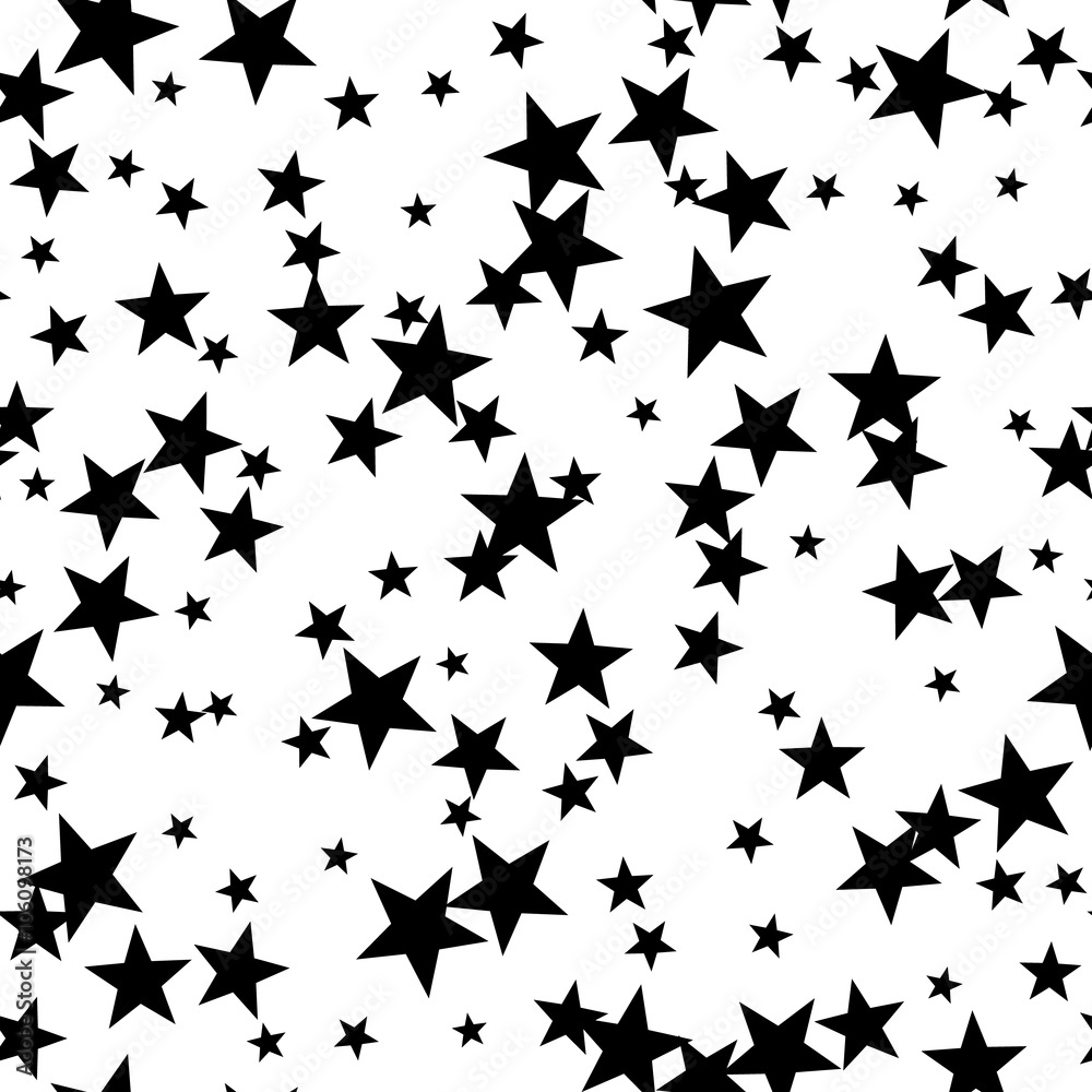 Seamless pattern with stars, vector black and white background