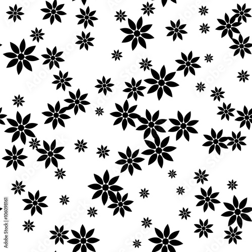 Vector floral seamless pattern  black and white background with abstract flowers