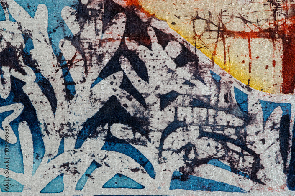 Fototapeta premium Plants, hot batik, background texture, handmade on silk, abstract surrealism art