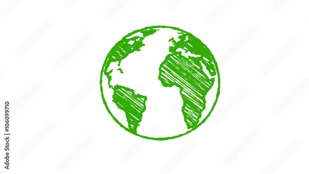 Globe of Earth painted with chalk on white background, hand drawn animation 4K