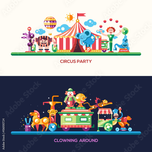 Flat design circus and carnival banners, headers set