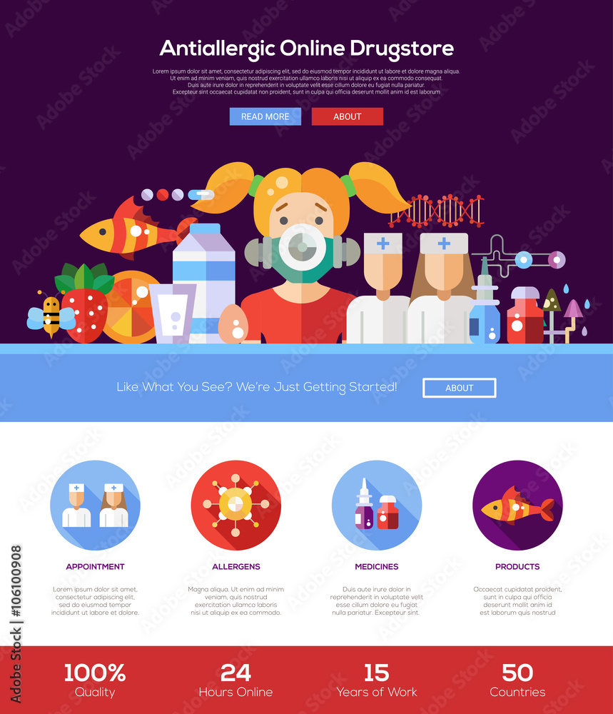Allergy drugstore website header banner with webdesign elements Allergy drugstore website header banner with webdesign elements