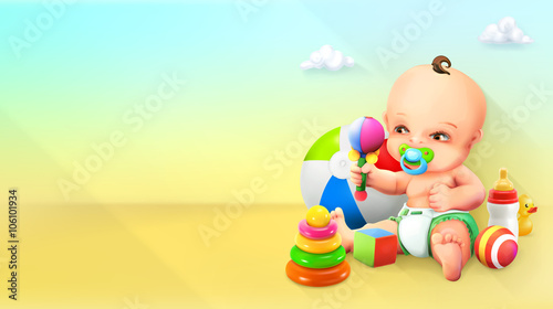 Child and toy, vector background