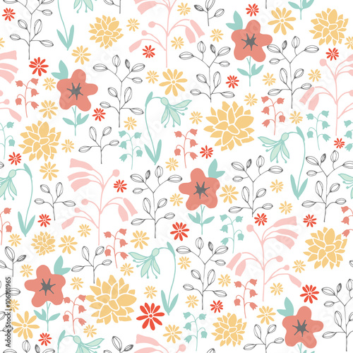 seamless pattern with different flowers
