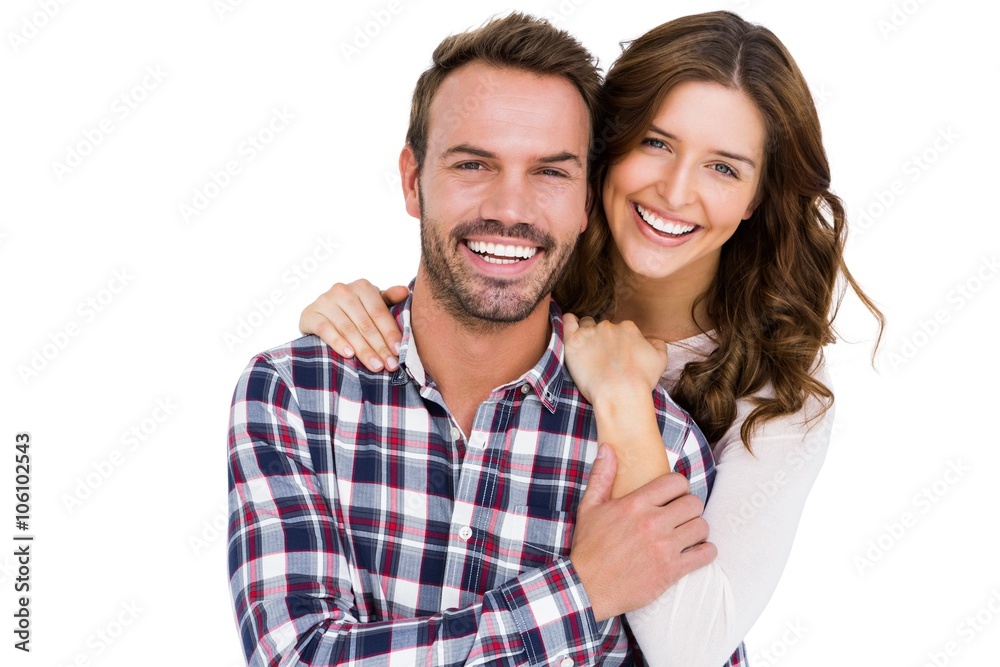 Portrait of young couple smiling - obrazy, fototapety, plakaty 