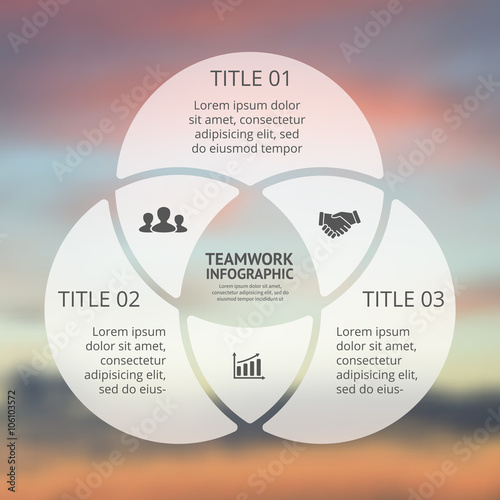 Vector circle arrows linear infographic. Template for cycle diagram, graph, presentation, round chart. Business concept with 3, 6 options, parts, steps, processes. Blurred background.