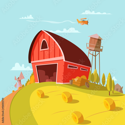 Farm Building Cartoon Background 