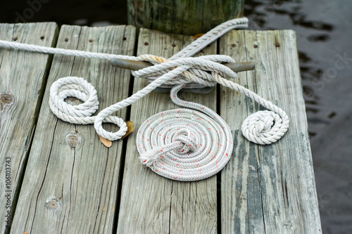 Coiled boat ropes