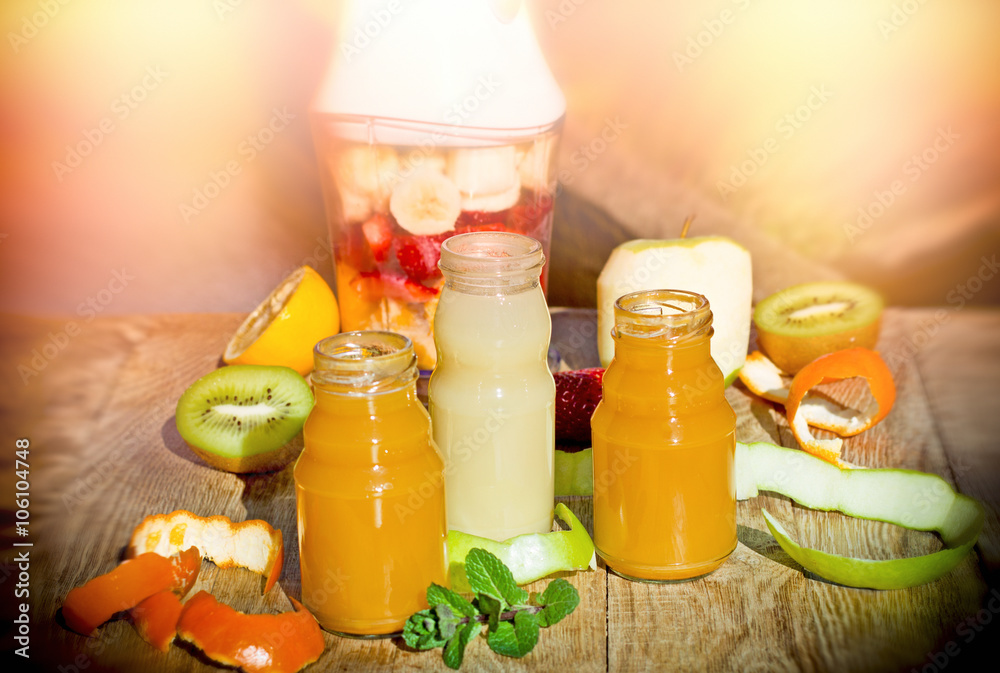Fruit juices on table