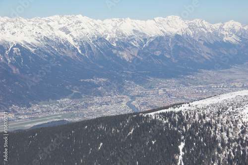 Skiing At Axamer Lizum With View To Innsbruck In Tyrol Austria photo