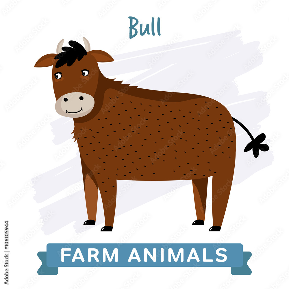 Bull isolated, raster illustration. Farm Animals Series. Cartoon style design. Single Animal on white background. Stock Illustration | Adobe Stock Bull isolated, raster illustration. Farm Animals Series. Cartoon style design. Single Animal on white background. Stock Illustration | Adobe Stock