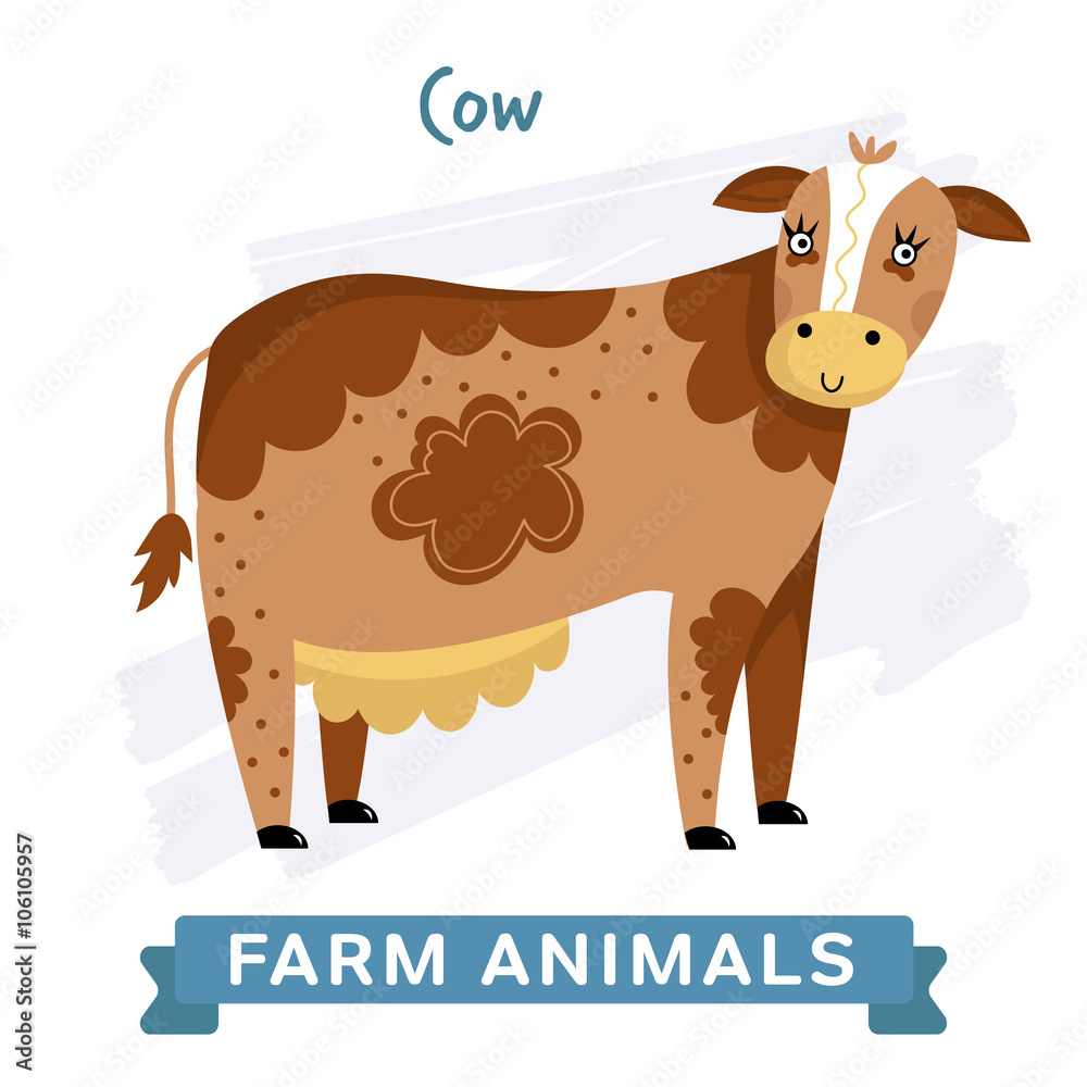 Cow isolated, raster illustration. Farm Animals Series. Cartoon style  design. Single Animal on white background. Stock Illustration | Adobe Stock