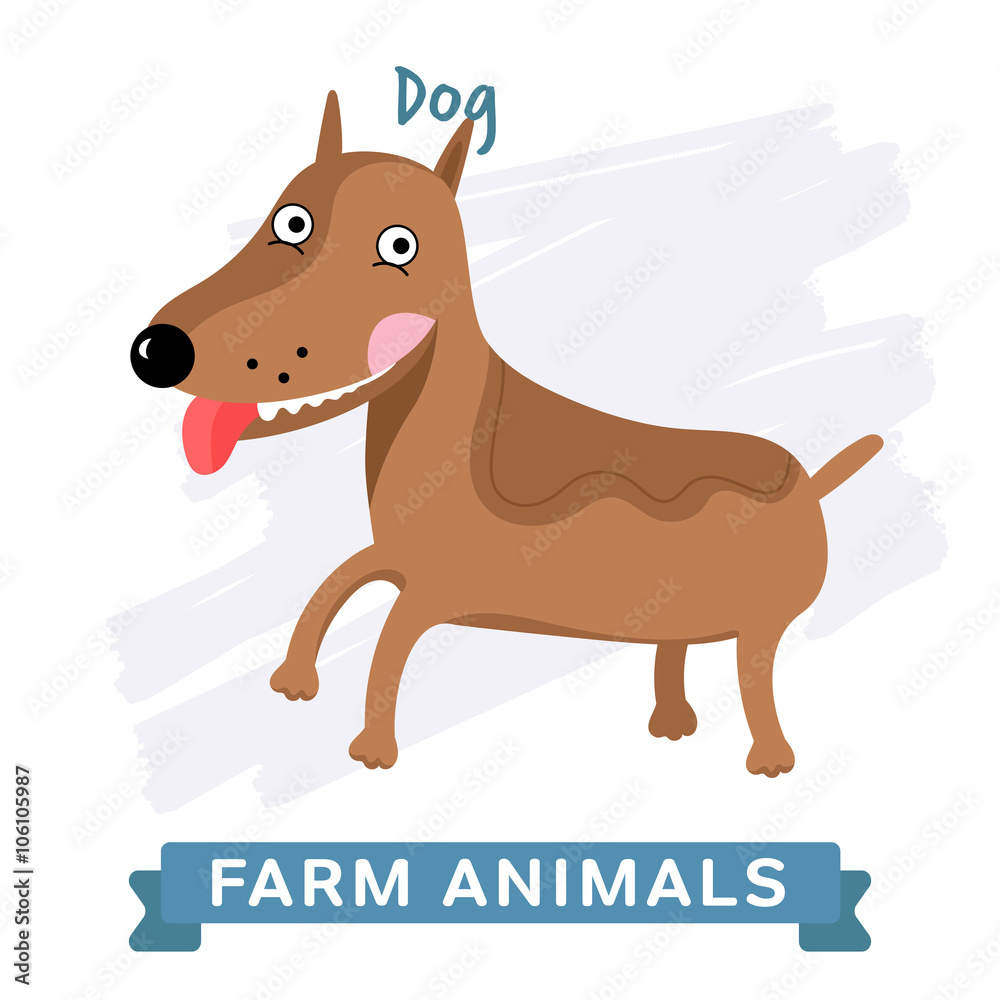 Dog isolated, raster illustration. Farm Animals Series. Cartoon style  design. Single Animal on white background. Stock Illustration | Adobe Stock