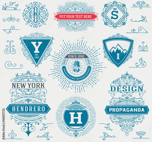 Labels, banners and design elements set. Vector