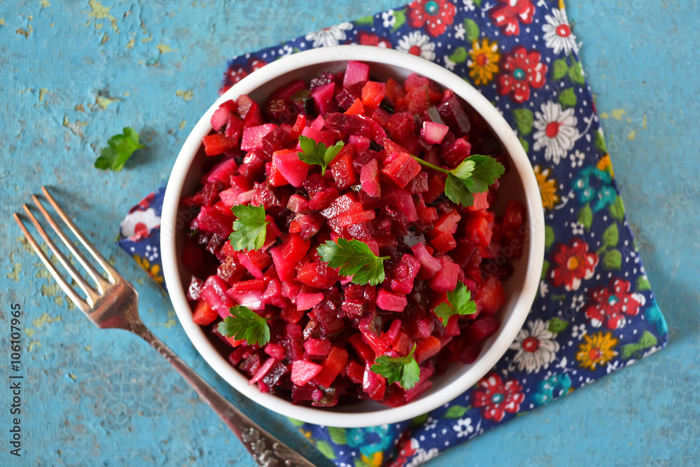 Traditional vegetable salad Ukrainian and Russian cuisine, vinai Traditional vegetable salad Ukrainian and Russian cuisine, vinai