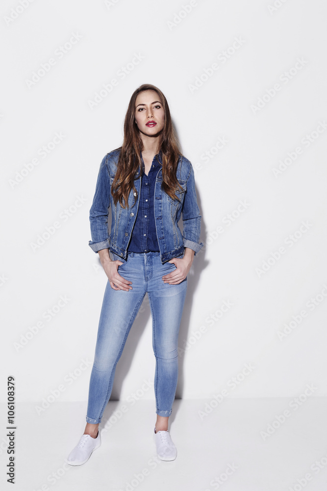 Portrait of beautiful woman in denim, studio Portrait of beautiful woman in denim, studio