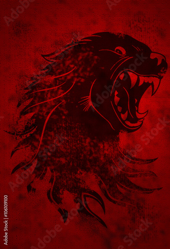 Monster Wolf on the grunge red background