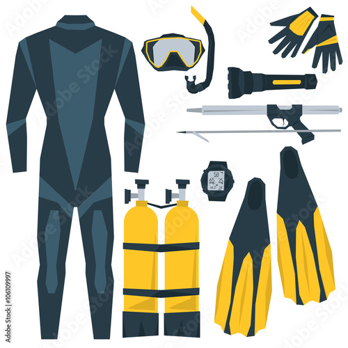 Vector icons set of diving equipment