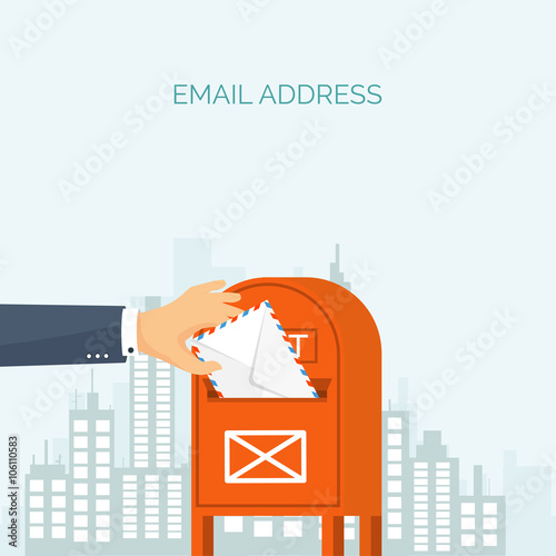 Vector illustration. Flat background with envelope. Emailing concept background. Spam , sms writing.Lettering. New message.