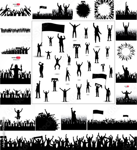 Large collection of sports posters. And big set of silhouettes of sports people
