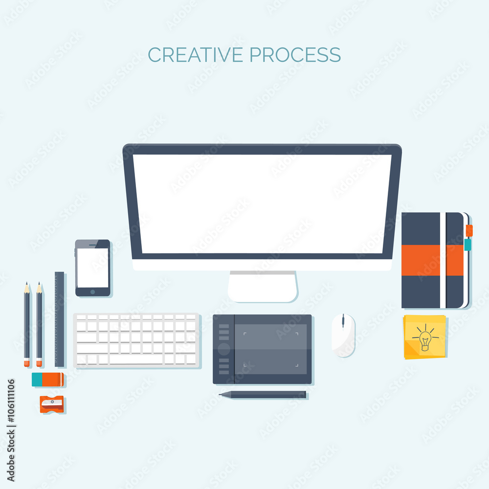 Vector illustration. Flat header. Workplace. Programming, coding, web design. Laptop, pc. Vector illustration. Flat header. Workplace. Programming, coding, web design. Laptop, pc.