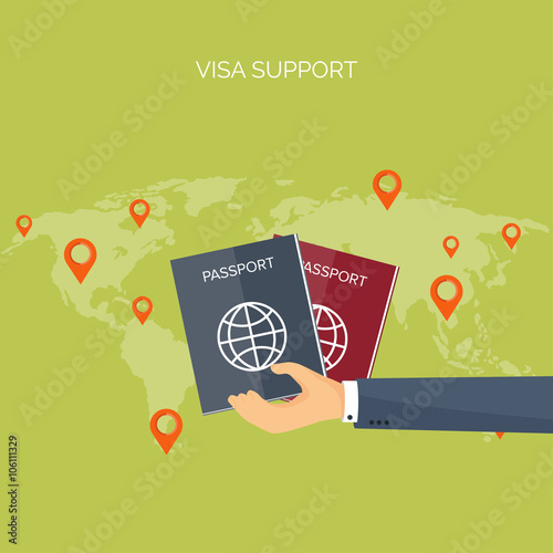 Vector illustration. Flat travel background. Tourism, visa support. Tour, trip. Summer holidays. Navigation.