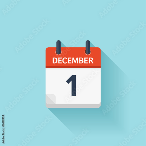 December 1 . Vector flat daily calendar icon. Date and time, day, month. Holiday.