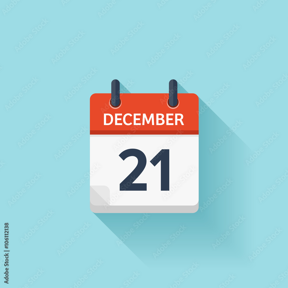 December 21 . Vector flat daily calendar icon. Date and time, day, month. Holiday.