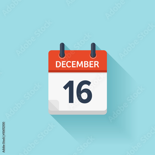 December  16. Vector flat daily calendar icon. Date and time, day, month. Holiday.