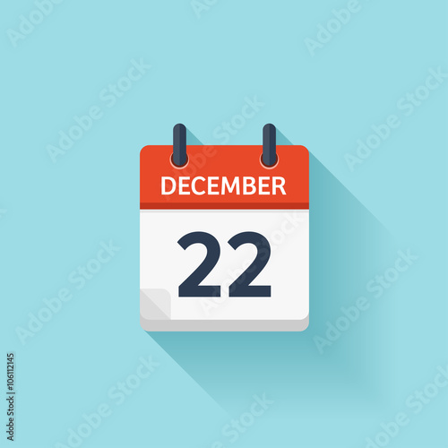 December  22. Vector flat daily calendar icon. Date and time, day, month. Holiday.