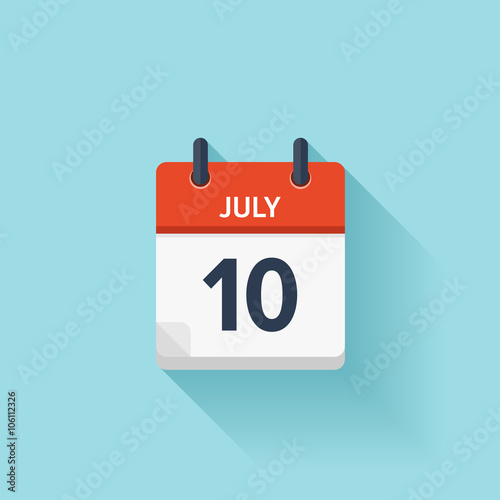July  10. Vector flat daily calendar icon. Date and time, day, month. Holiday.